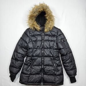Justice Black Puffer Jacket with Faux Fur Trim